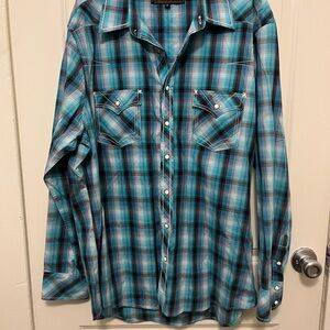 Men's Turquoise Plaid Casual Shirt